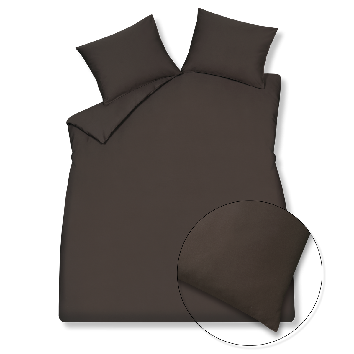 Home Venice anthracite dekbedovertrek heeft een donker bruine uni kleur. De achterkant van het dekbedovertrek heeft dezelfde kleur als de voorkant van het dekbedovertrek. De kussens hebben ook dezelfde donker bruine uni kleur. 